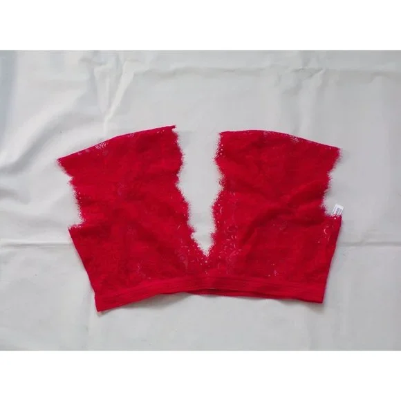 FREE PEOPLE Eyes on You Lace Plunge Bralette Red X-Large NEW - Picture 5 of 7